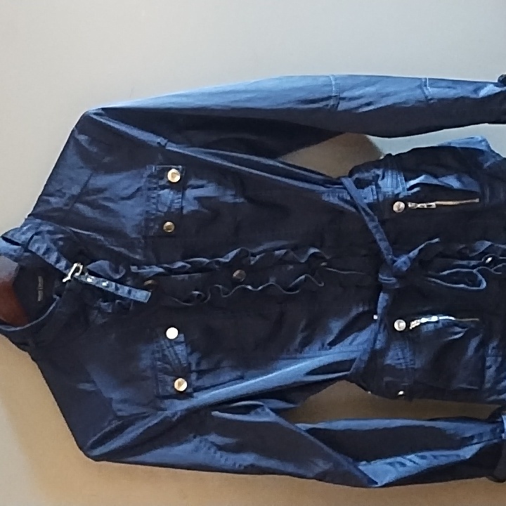 White House Black Market Navy Utility Ruffle Jacket